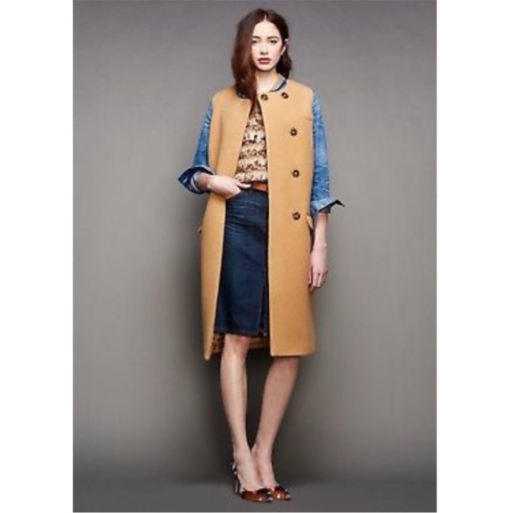 J.Crew Collection double faced Italian Wool Camel Sleeveless Coat Vest 2